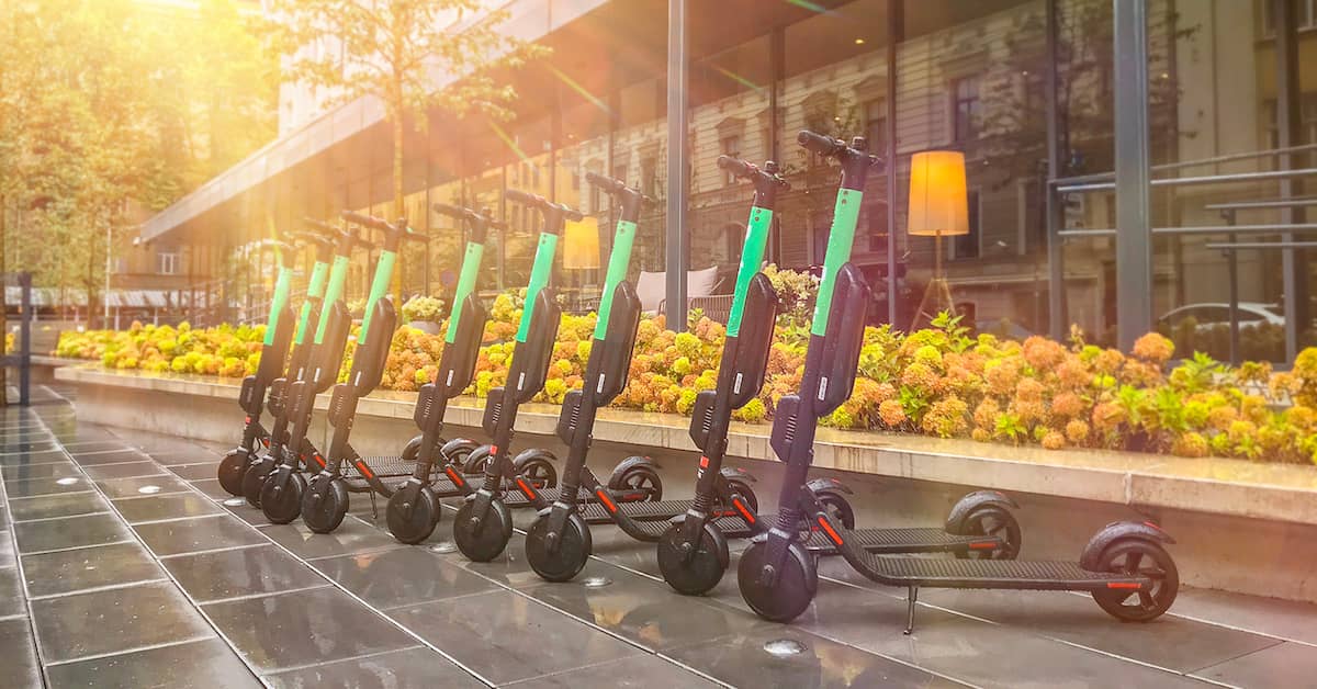 e-scooters parked on the sidewalk in Melbourne, VIC