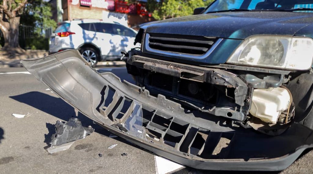 front-end damage on a vehicle after a transport accident