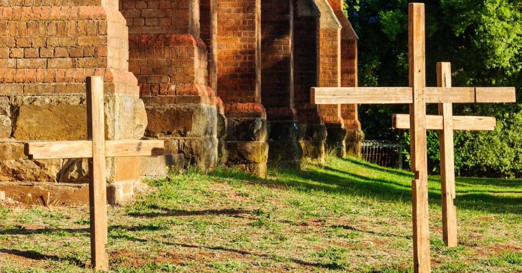 Three crosses outside the Uniting Church in Daylesford, Victoria | Henry Carus + Associates