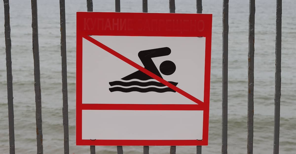 Sign warning people not to swim around a public body of water | Henry Carus + Associates